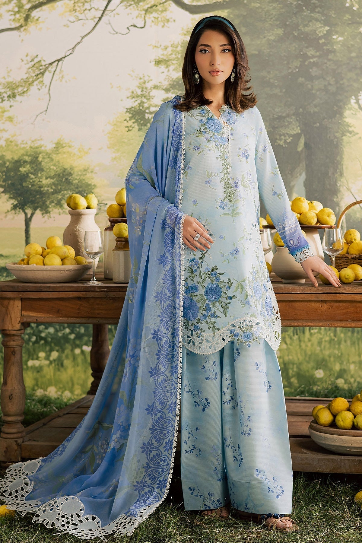 [ SUIT B ] - NUREH BLOOM LAWN EMBROIDERED AND PRINTED DORIYA COLLECTION 2026