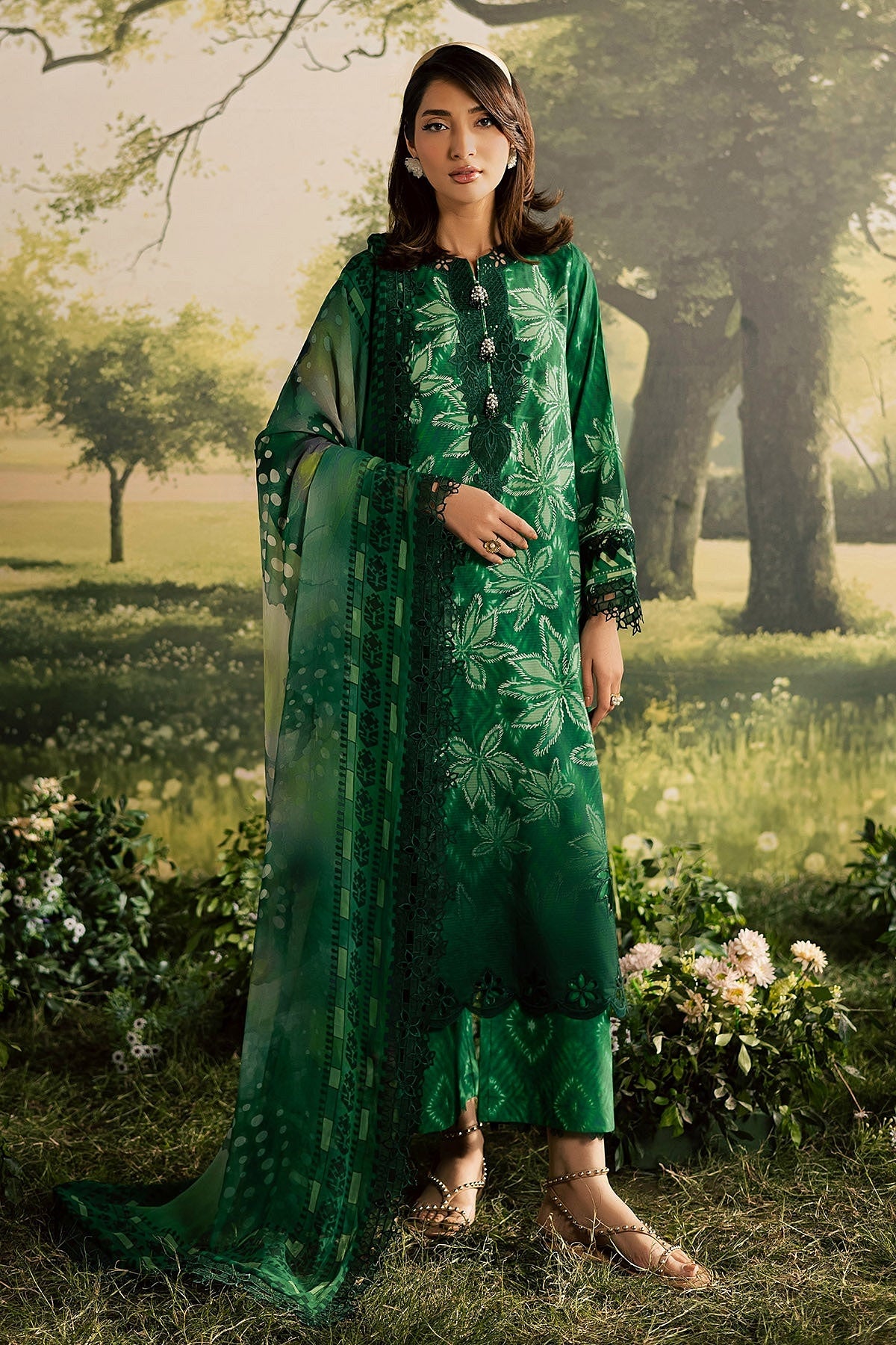 [ SUIT E ] - NUREH BLOOM LAWN EMBROIDERED AND PRINTED DORIYA COLLECTION 2026