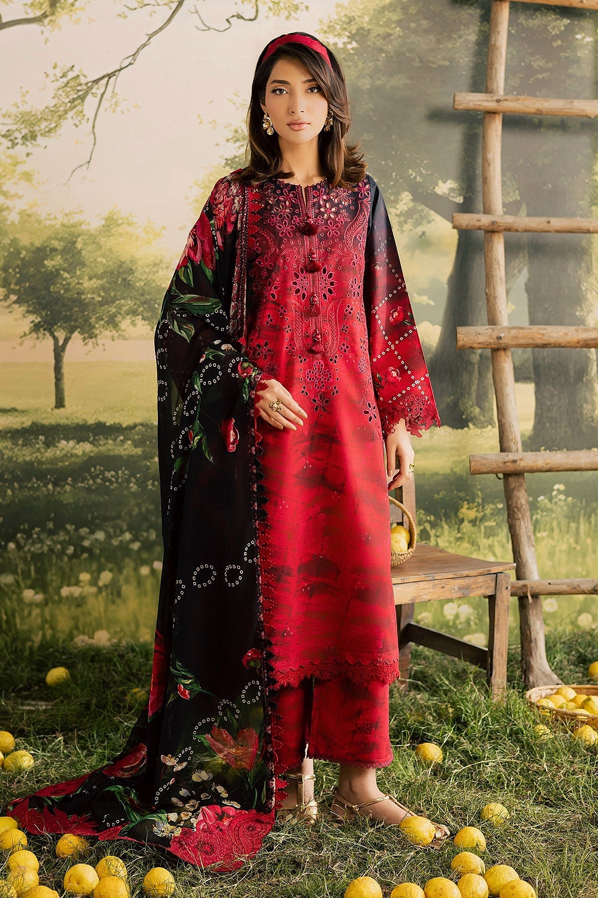 [ SUIT C ] - NUREH BLOOM LAWN EMBROIDERED AND PRINTED DORIYA COLLECTION 2026