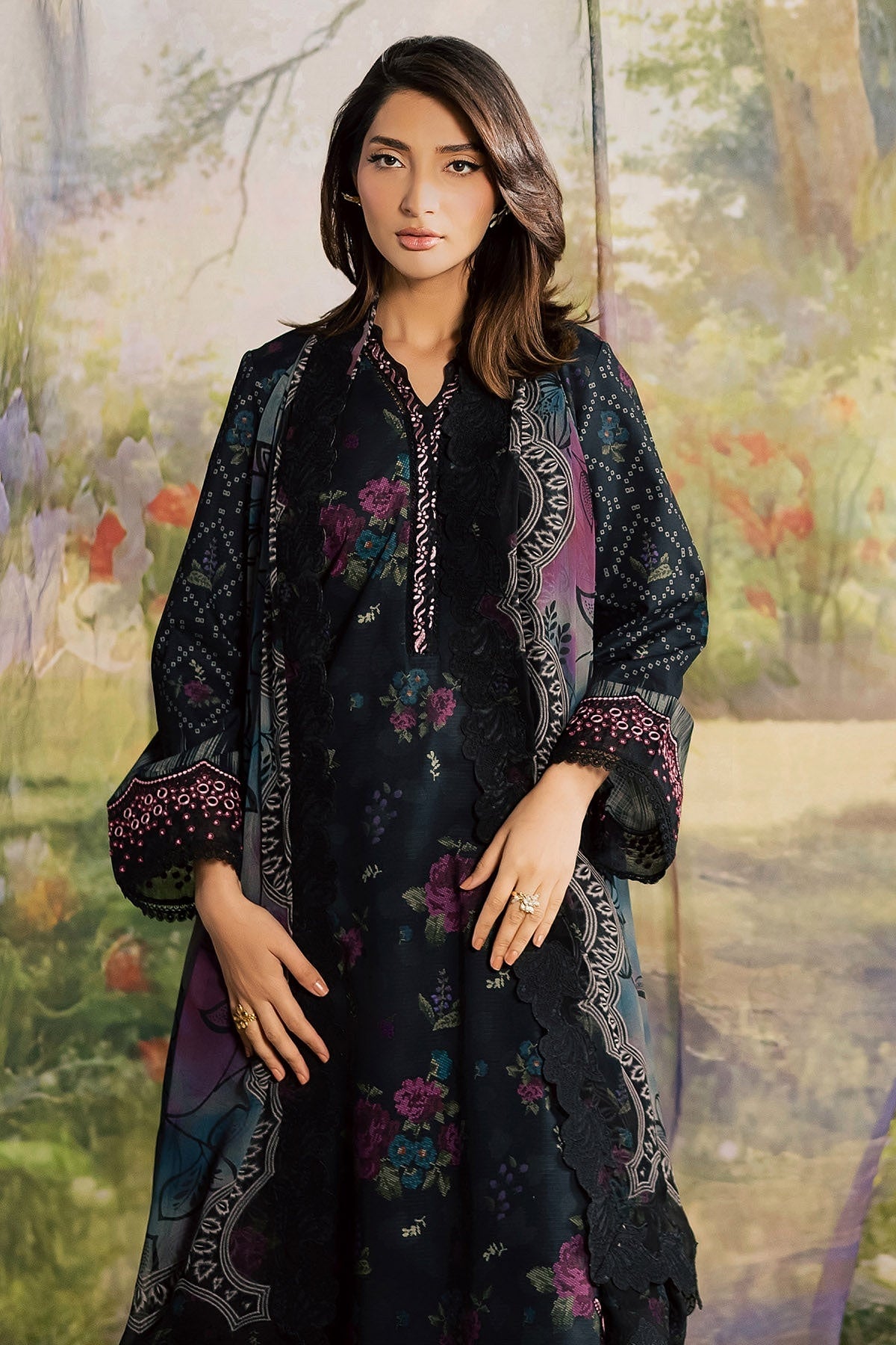 [ SUIT F ] - NUREH BLOOM LAWN EMBROIDERED AND PRINTED DORIYA COLLECTION 2026