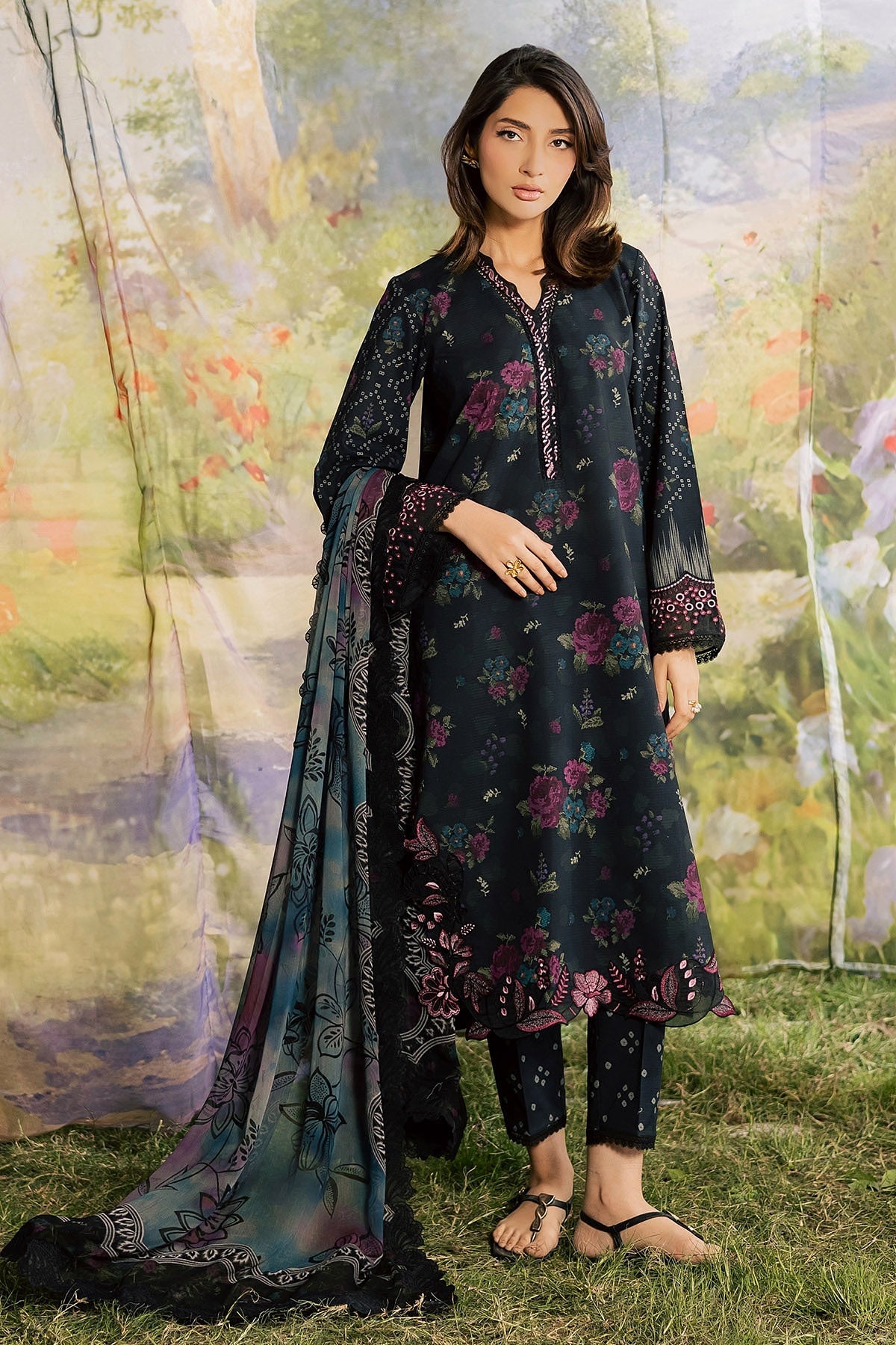[ SUIT F ] - NUREH BLOOM LAWN EMBROIDERED AND PRINTED DORIYA COLLECTION 2026