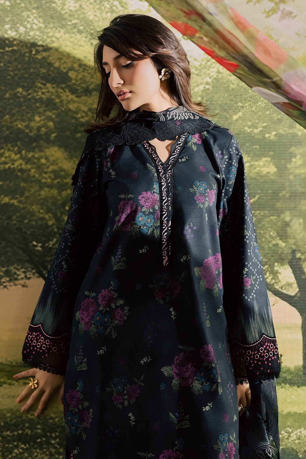 [ SUIT F ] - NUREH BLOOM LAWN EMBROIDERED AND PRINTED DORIYA COLLECTION 2026