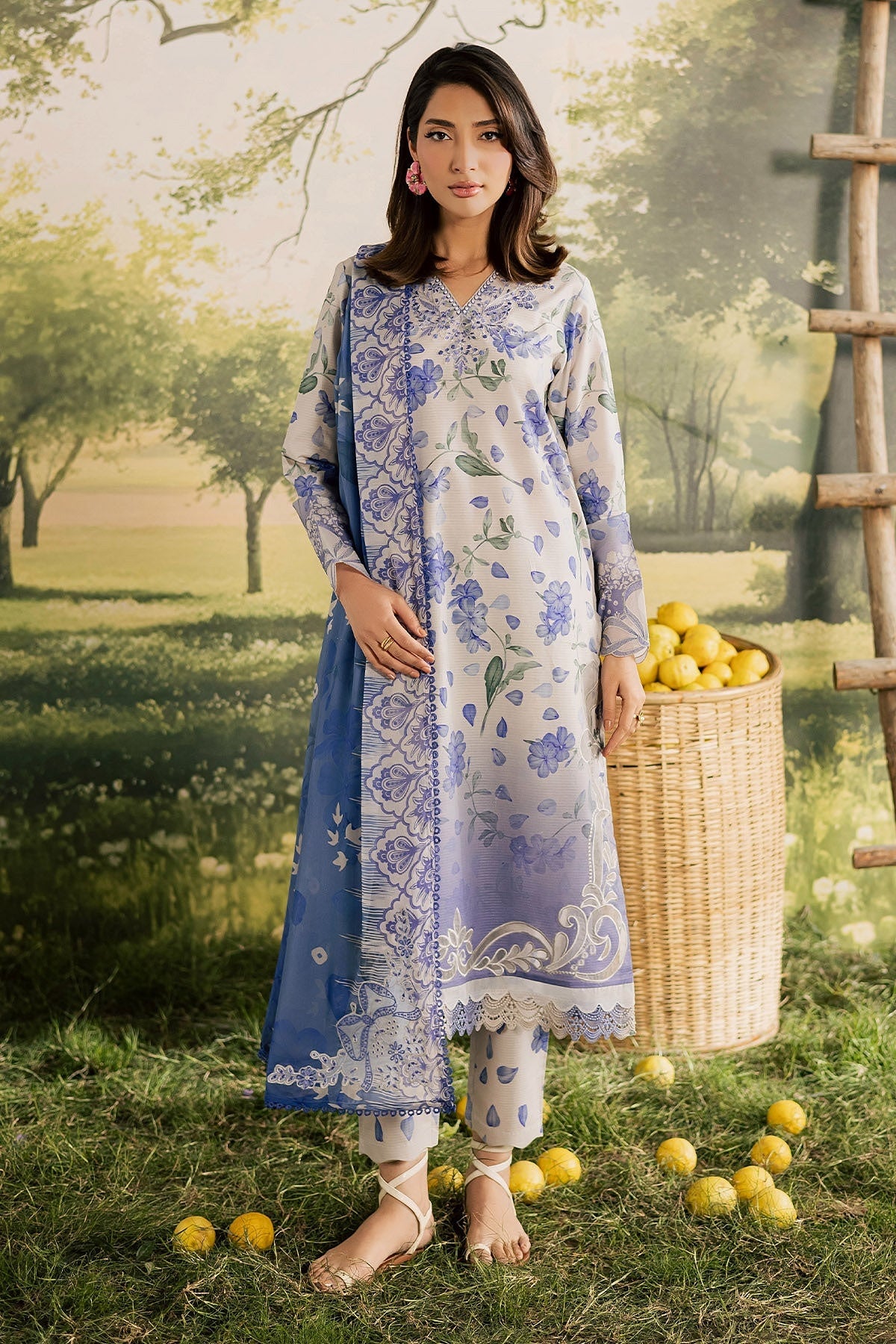 [ SUIT D ] - NUREH BLOOM LAWN EMBROIDERED AND PRINTED DORIYA COLLECTION 2026