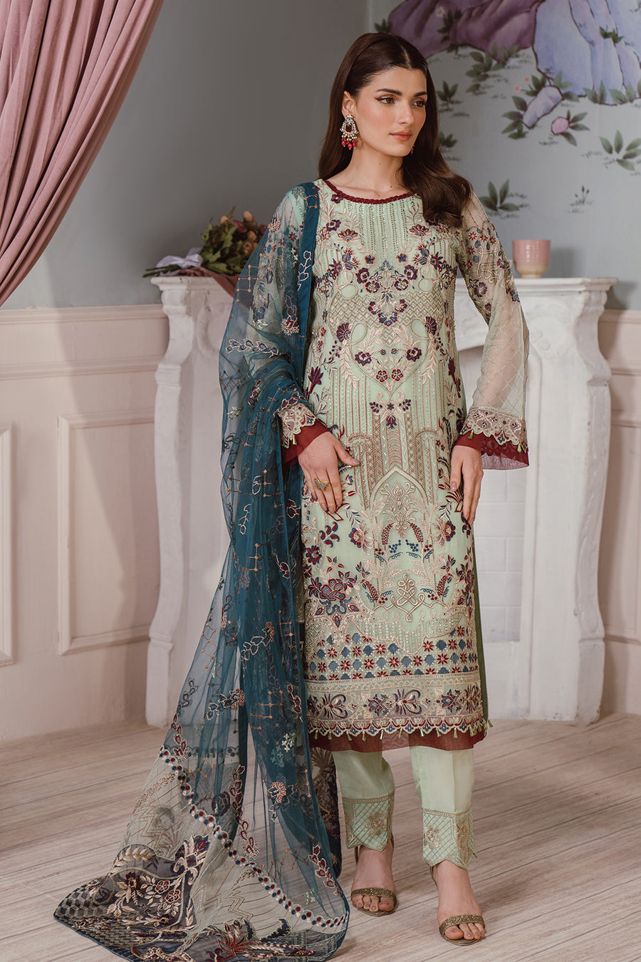 Lawn dress shop with net dupatta