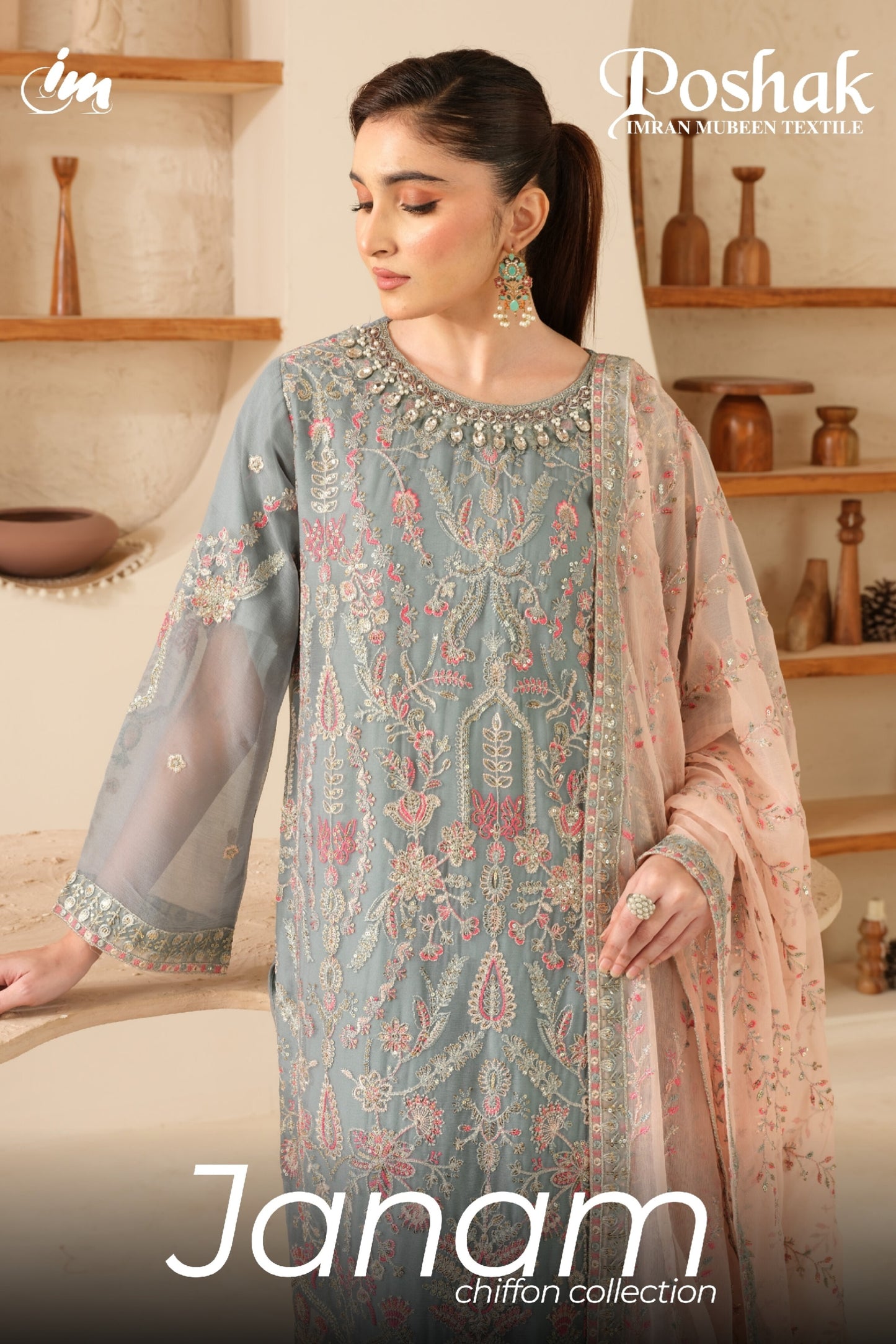 JANAM BY POSHAK SEMI STITCHED CHIFFON COLLECTION 2024