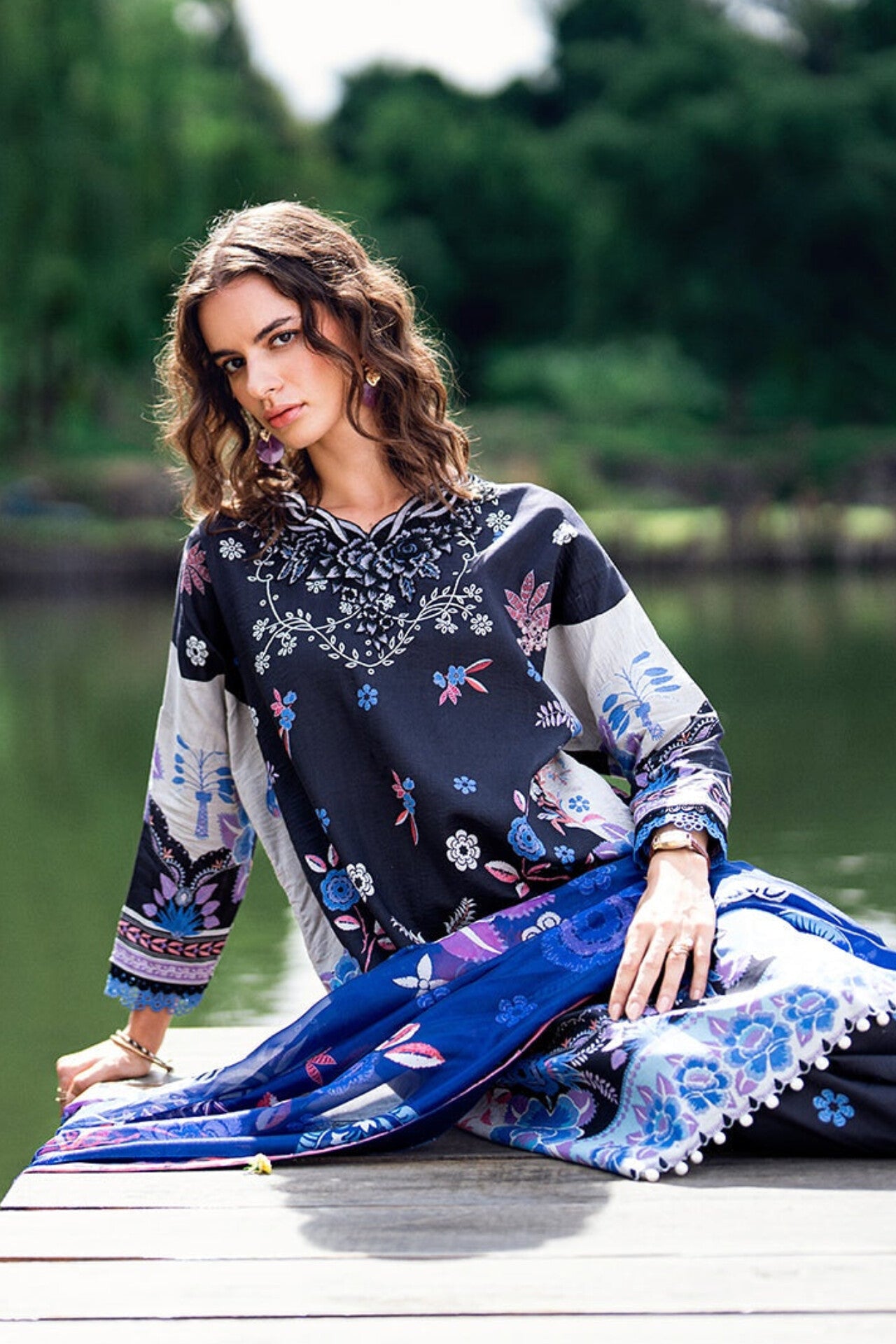 [ SUIT A ] - ROHEENAZ GARDEN VEIL PRINTED EMBROIDERED LAWN