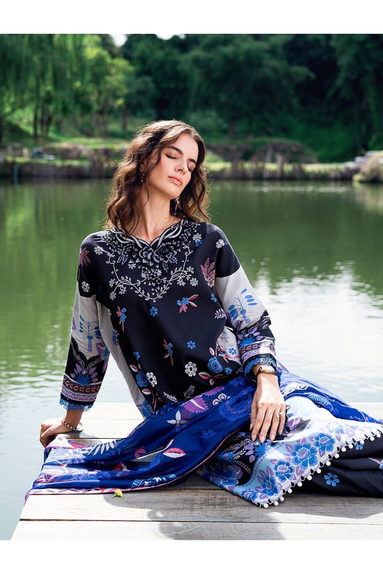[ SUIT A ] - ROHEENAZ GARDEN VEIL PRINTED EMBROIDERED LAWN