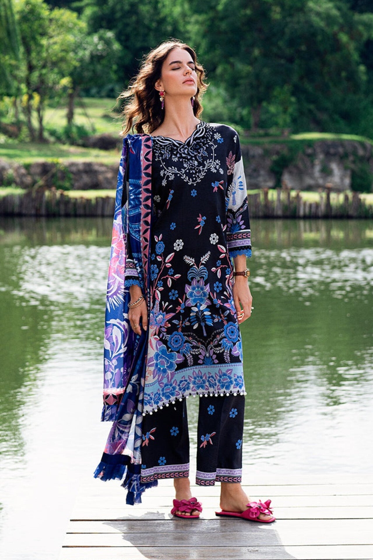 [ SUIT A ] - ROHEENAZ GARDEN VEIL PRINTED EMBROIDERED LAWN