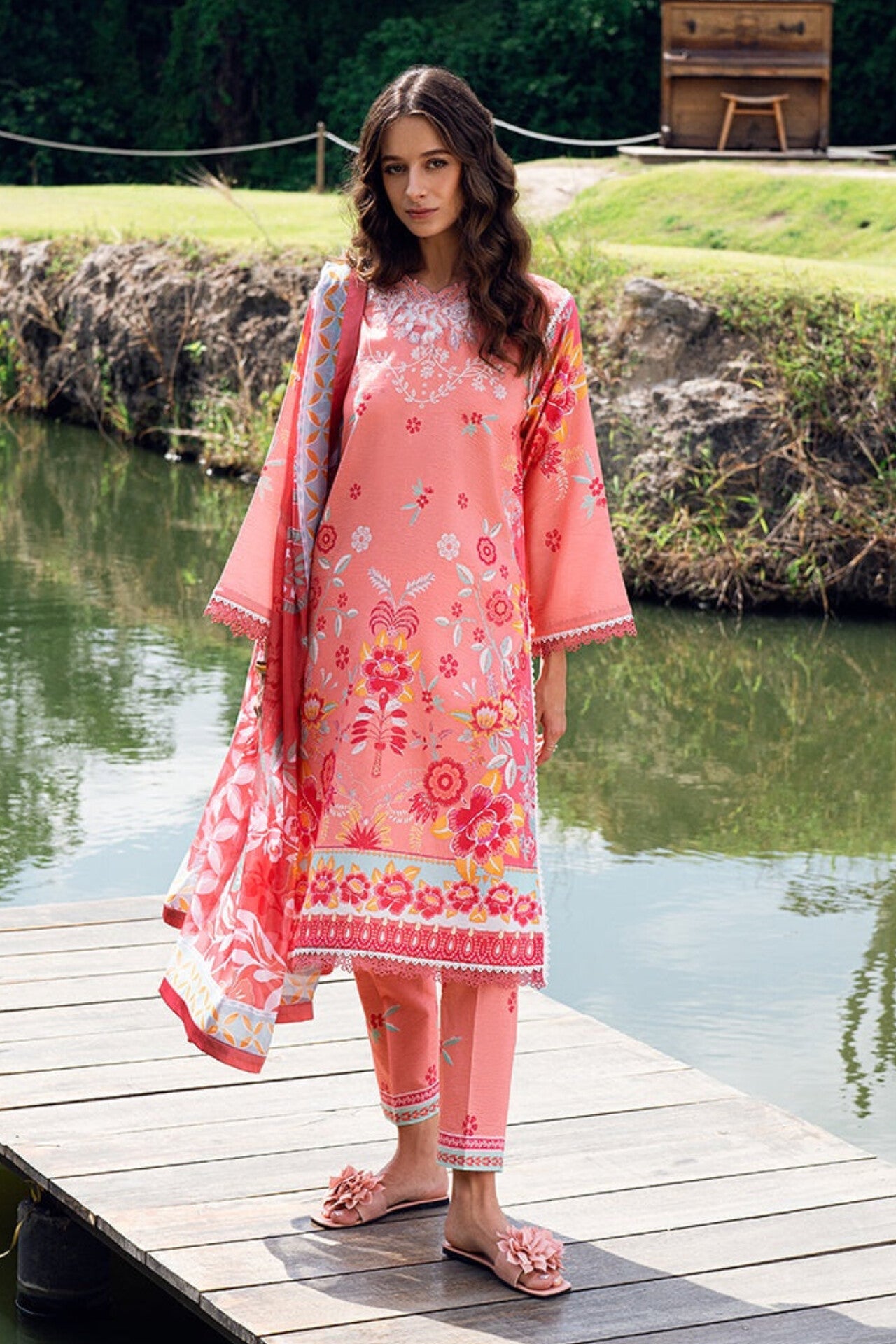 [ SUIT K ]  - ROHEENAZ GARDEN VEIL EMBROIDERED LAWN PREMIUM COLLECTION
