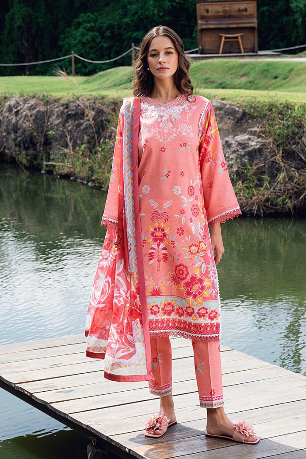 [ SUIT K ]  - ROHEENAZ GARDEN VEIL EMBROIDERED LAWN PREMIUM COLLECTION