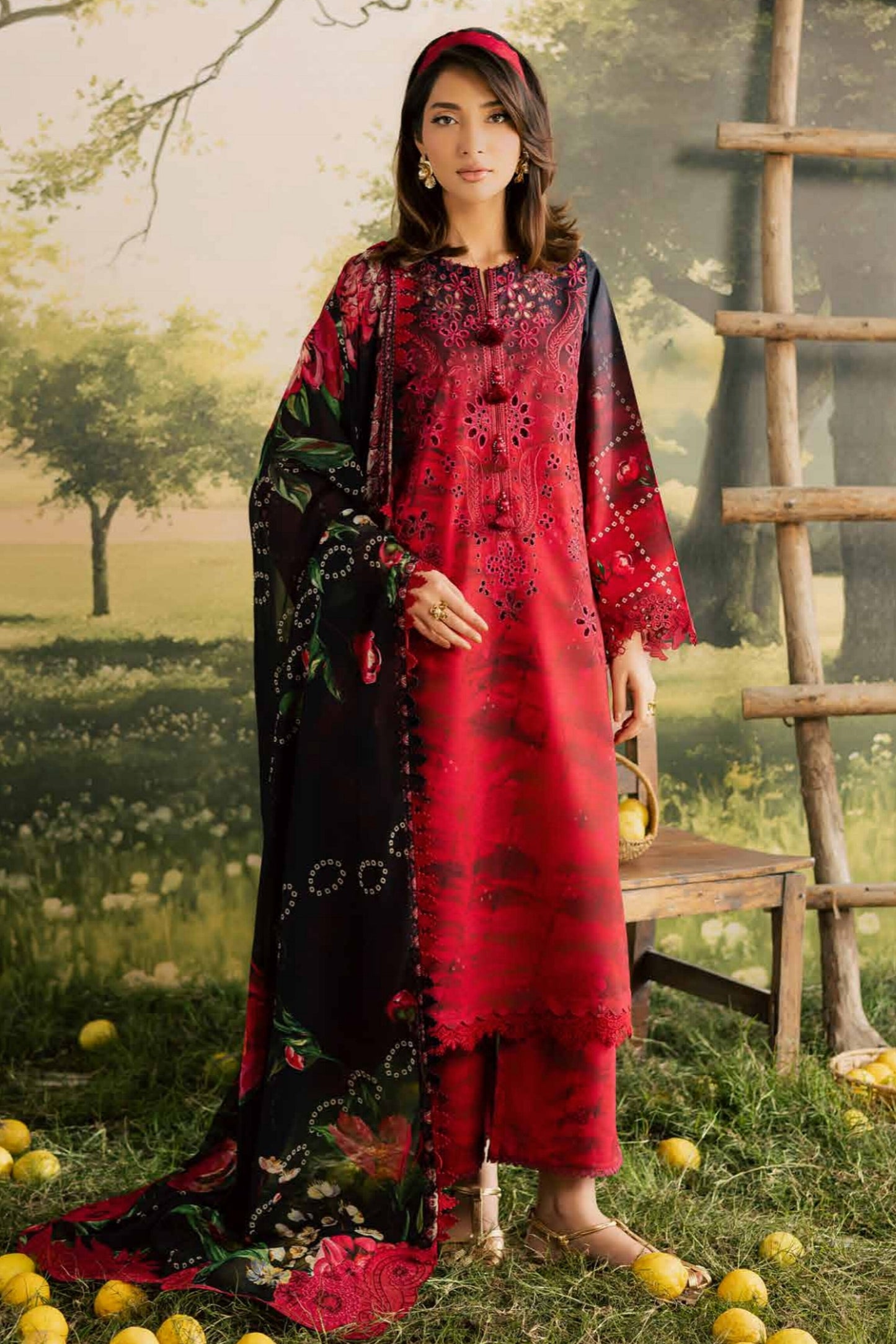 [ SUIT C ] - NUREH BLOOM LAWN EMBROIDERED AND PRINTED DORIYA COLLECTION 2026