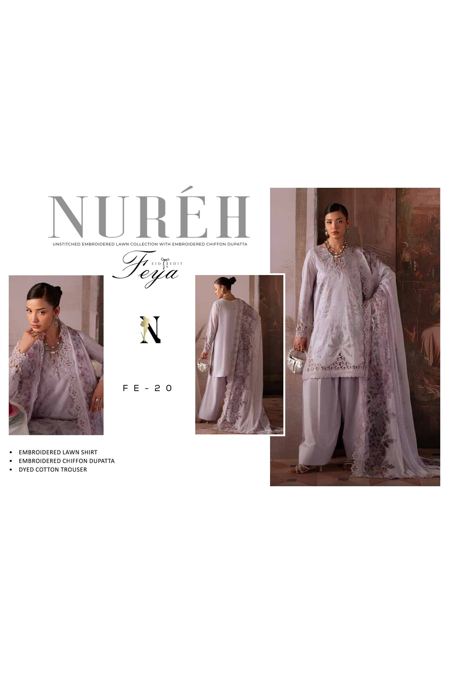 [ SUIT F ] - NUREH FEYA EMBROIDERED LAWN WITH EMBROIDERED CHIFFON DUPATTA COLLECTION 2026