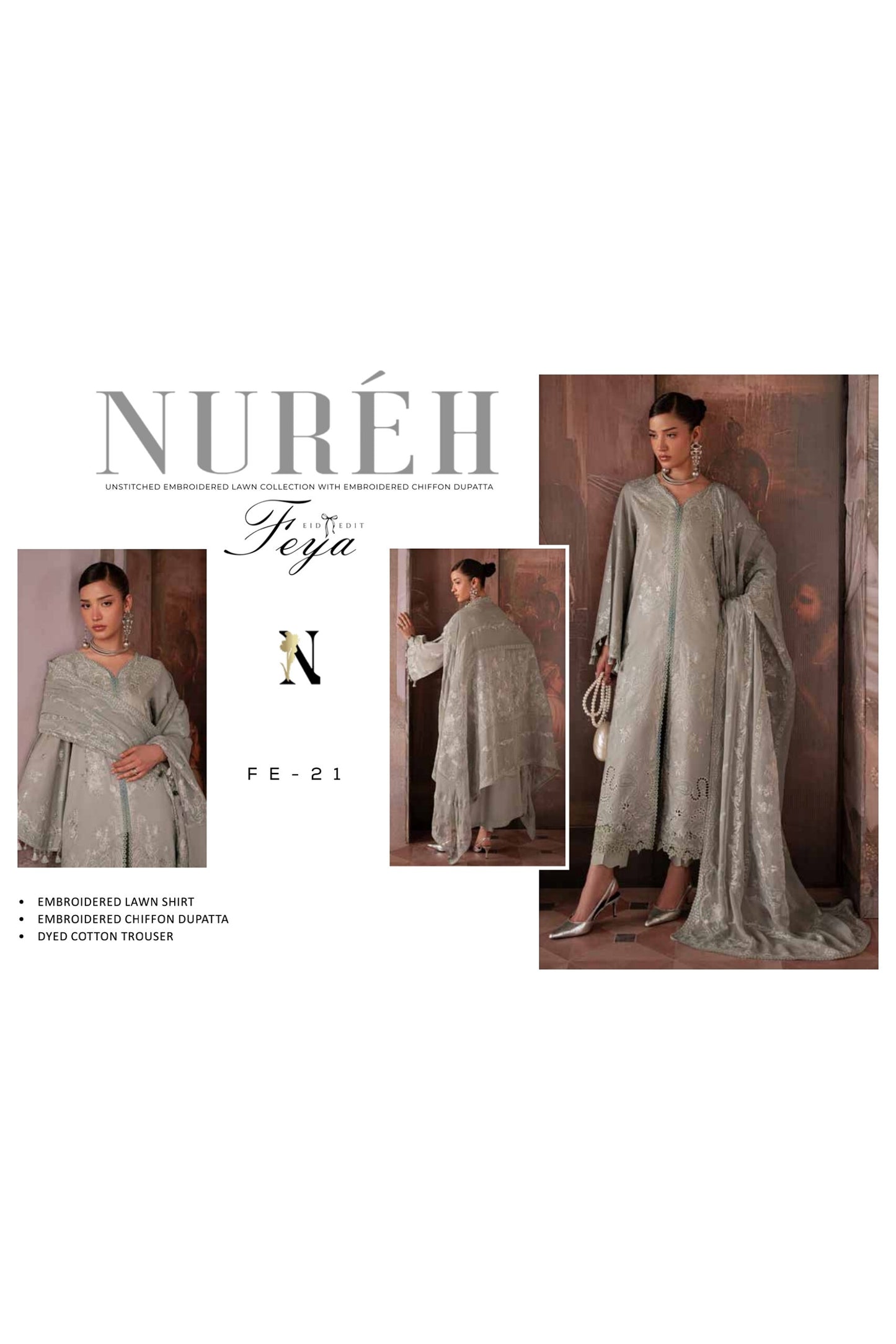 [ SUIT E ] - NUREH FEYA EMBROIDERED LAWN WITH EMBROIDERED CHIFFON DUPATTA COLLECTION 2026
