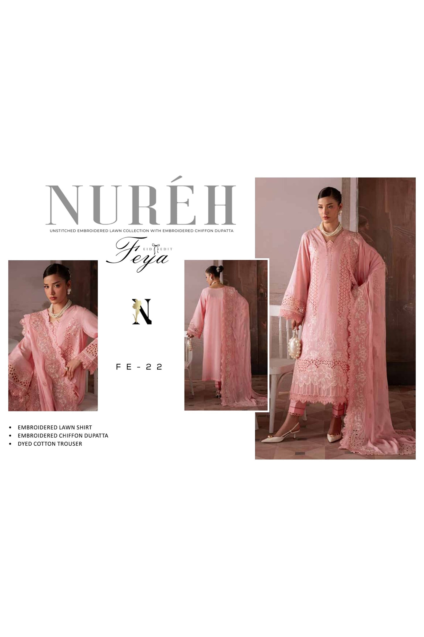 [ SUIT D ] - NUREH FEYA EMBROIDERED LAWN WITH EMBROIDERED CHIFFON DUPATTA COLLECTION 2026