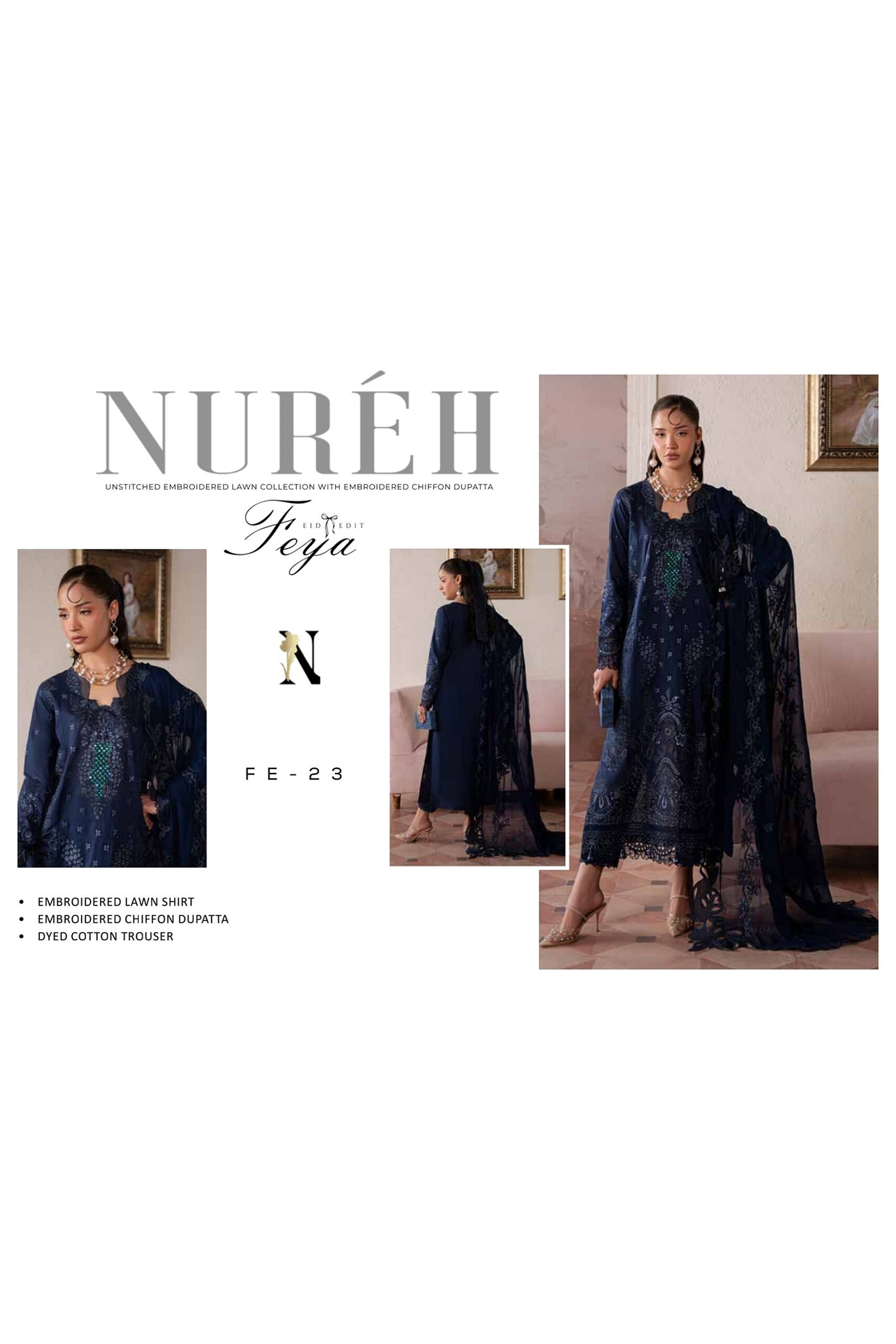 [ SUIT C ] - NUREH FEYA EMBROIDERED LAWN WITH EMBROIDERED CHIFFON DUPATTA COLLECTION 2026