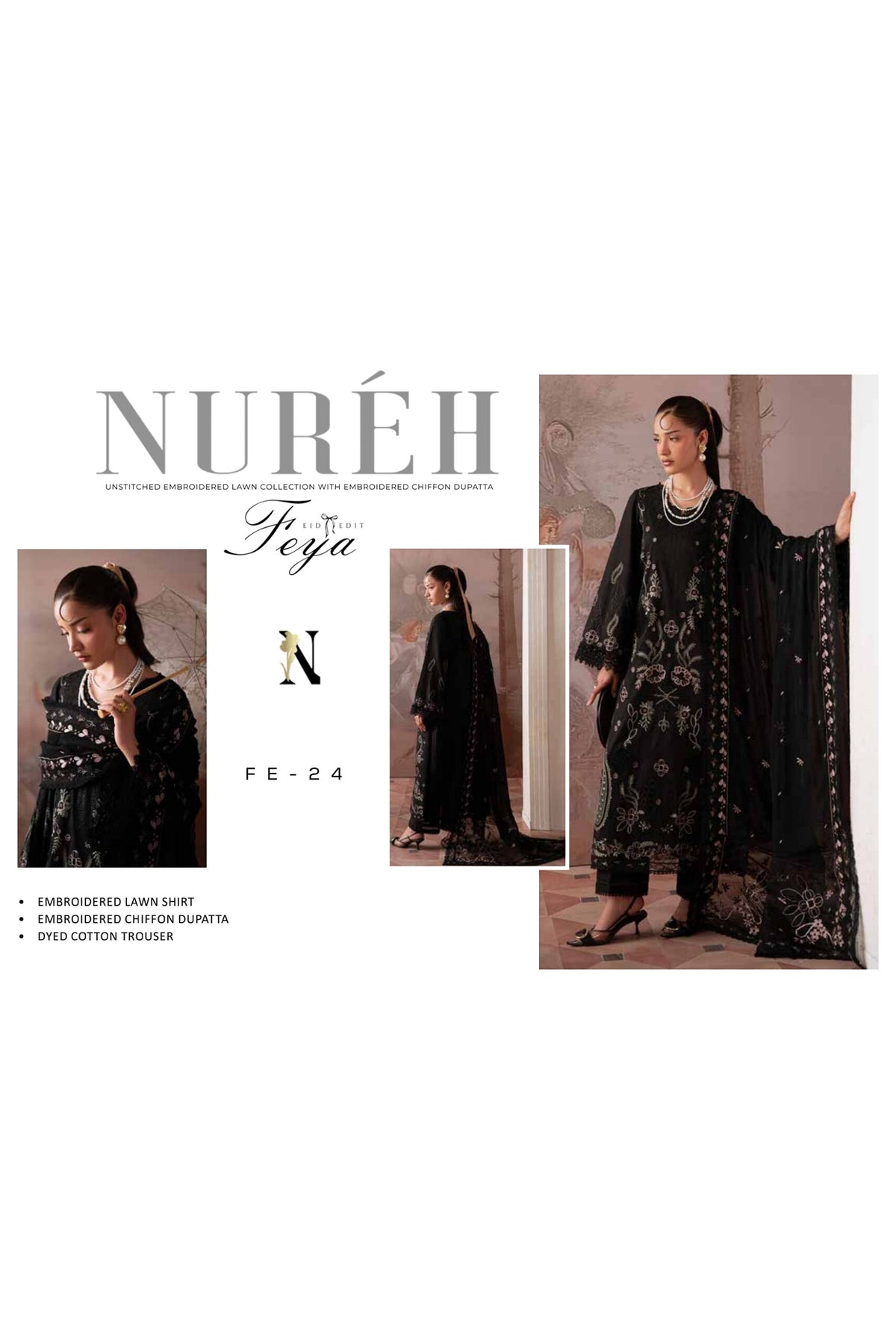 [ SUIT B ] - NUREH FEYA EMBROIDERED LAWN WITH EMBROIDERED CHIFFON DUPATTA COLLECTION 2026