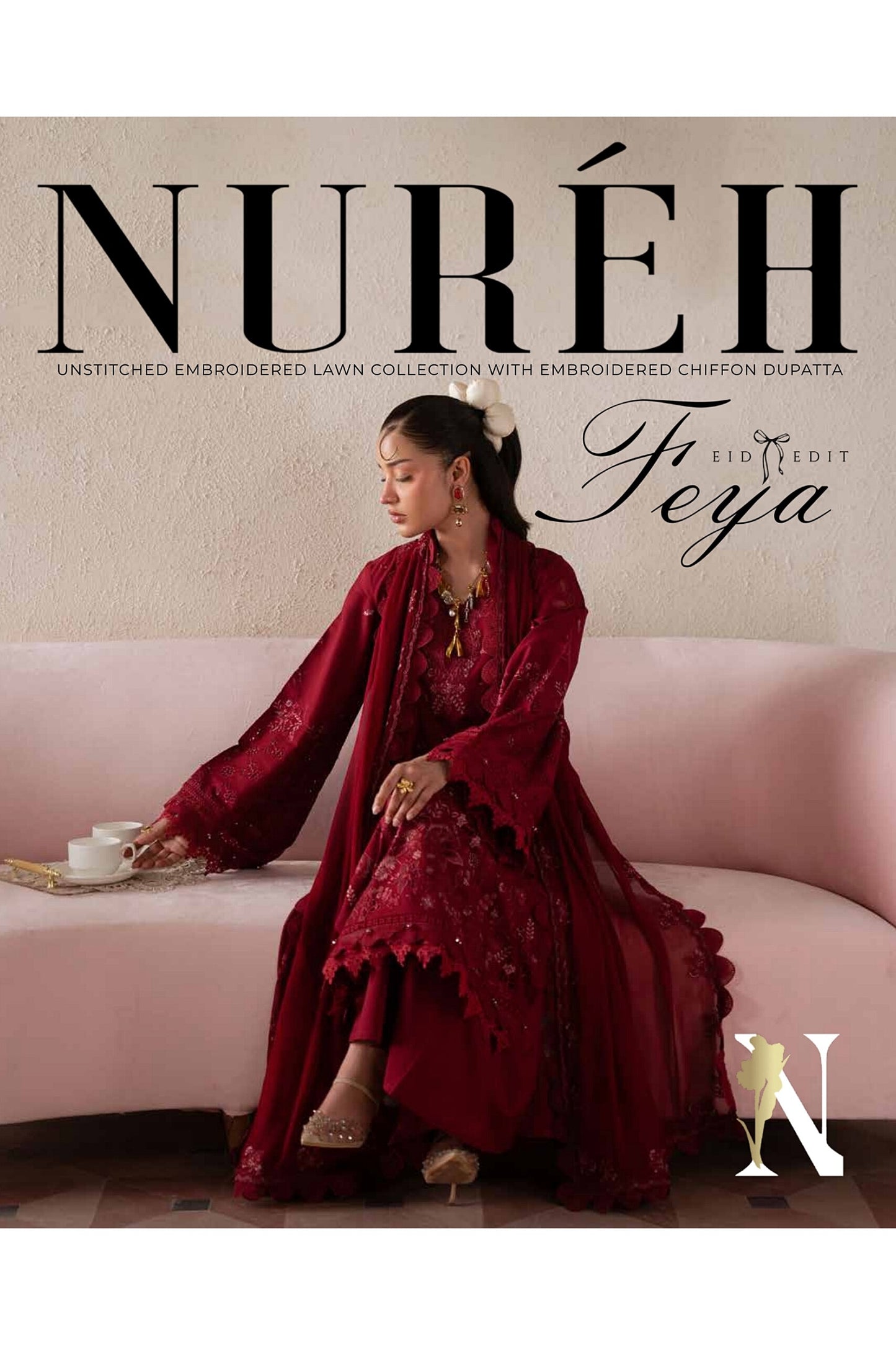 [ SUIT A ] - NUREH FEYA EMBROIDERED LAWN WITH EMBROIDERED CHIFFON DUPATTA COLLECTION 2026